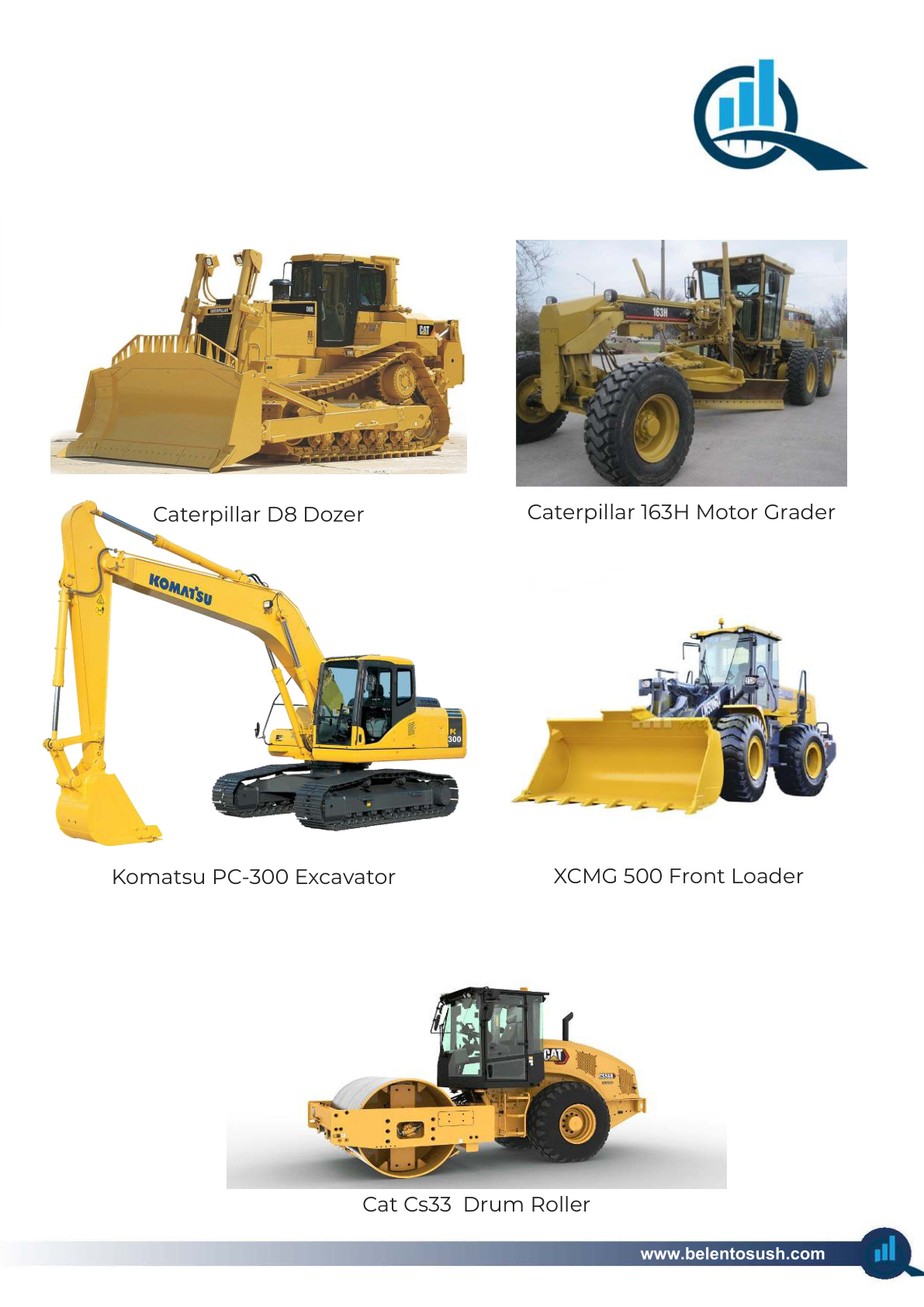 Heavy construction equipment listed in the Belent Osush company profile